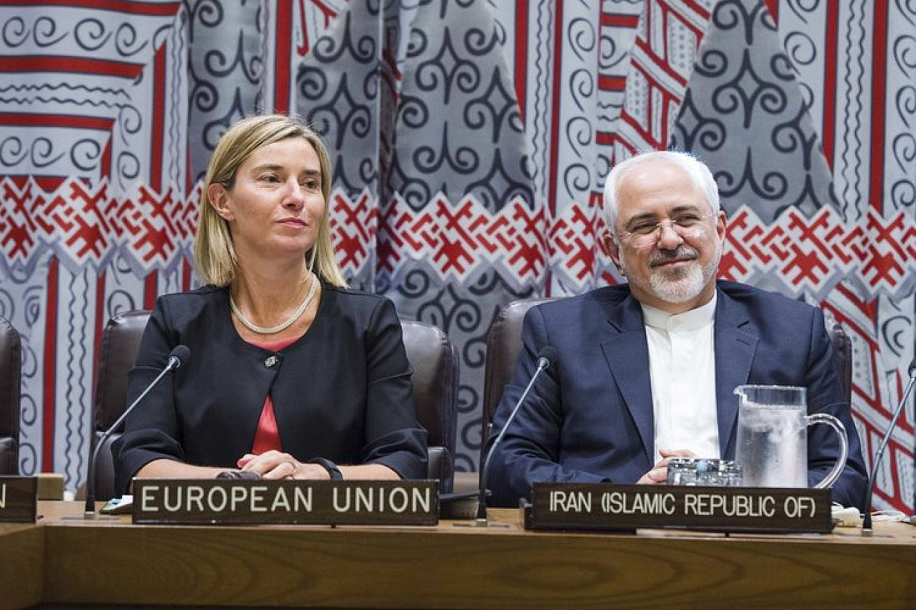 Iranian Foreign Minister Mohammad Javad Zarif (right) and Federica Mogherini, the European Union’s high representative for foreign affairs and security policy, at a meeting on implementing the Iran nuclear deal Sept. 22, 2016, in New York. Credit: U.N. Photo/Amanda Voisard.