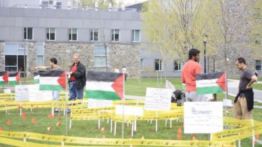 Click photo to download. Caption: A display erected by the Swarthmore College chapter of Students for Peace and Justice in Palestine (SPJP). Credit: Swarthmore SPJP Facebook page.