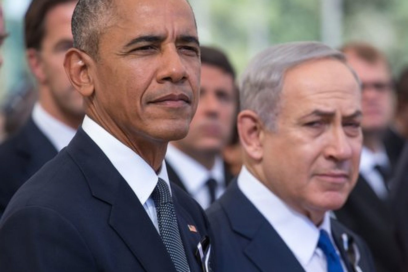 U.S. President Barack Obama and Israeli Prime Minister Benjamin Netanyahu at the funeral of Shimon Peres on Mount Herzl in Jerusalem on Sept. 30, 2016. Photo: Emil Salman/POOL.