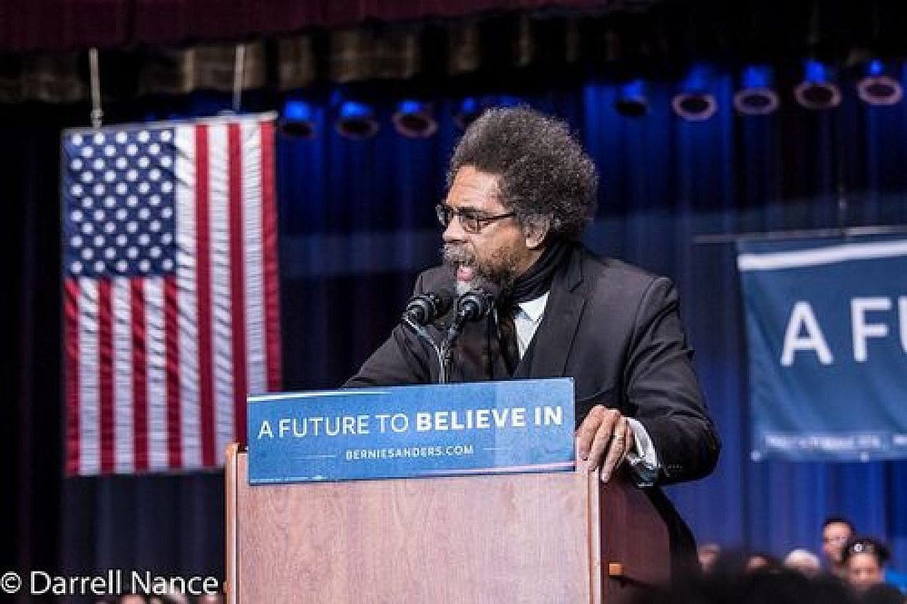 Cornel West speaks at a Bernie Sanders rally. Photo by Darrell Nance via Wikimedia Commons.