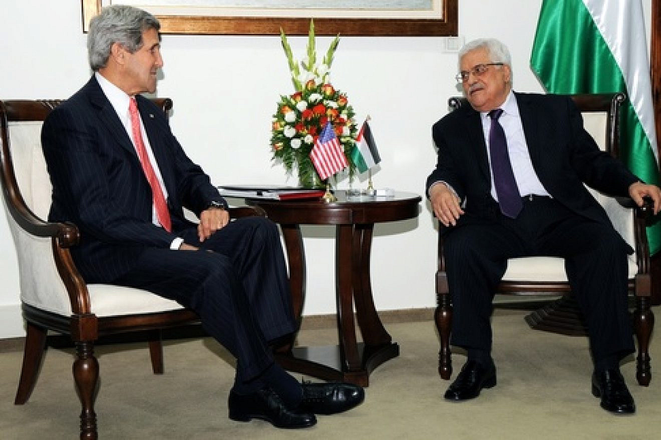 U.S. Secretary of State John Kerry, who has already visited the Middle East four times since being named to his new post in February in an attempt to revive Israeli-Palestinian negotiations, meets with Palestinian Authority leader Mahmoud Abbas in Ramallah on May 23, 2013. Credit: U.S. State Department.