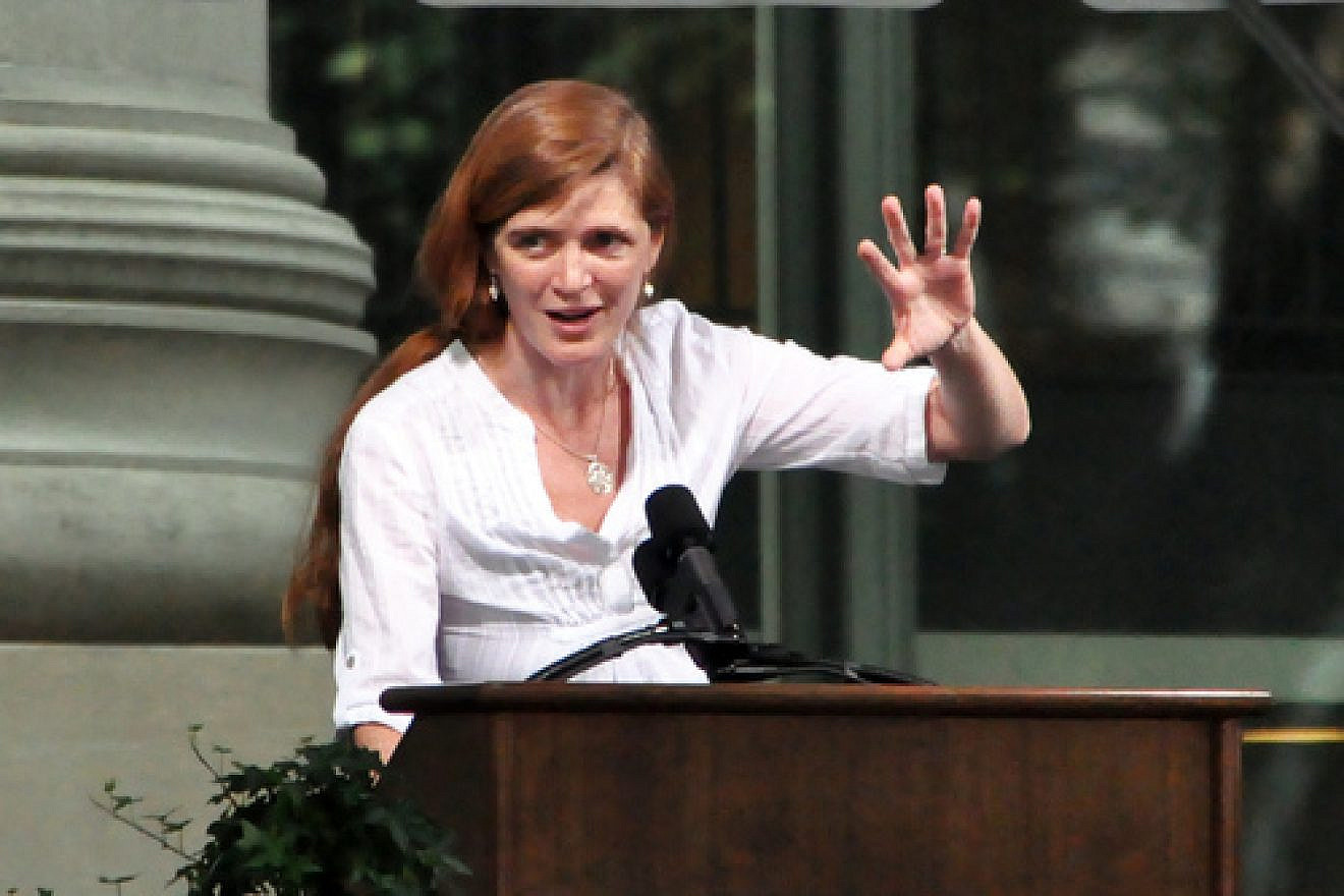 Click photo to download. Samantha Power speaks at Harvard Law School in 2010. Credit: Chensiyuan/Wikimedia Commons.
