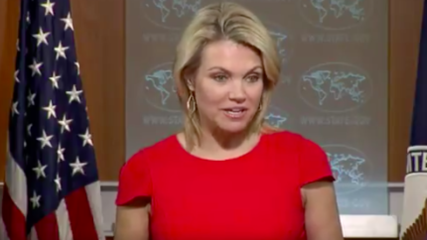 A screenshot of State Department spokeswoman Heather Nauert at the Aug. 24 briefing. Credit: U.S. State Dept. via Flickr.