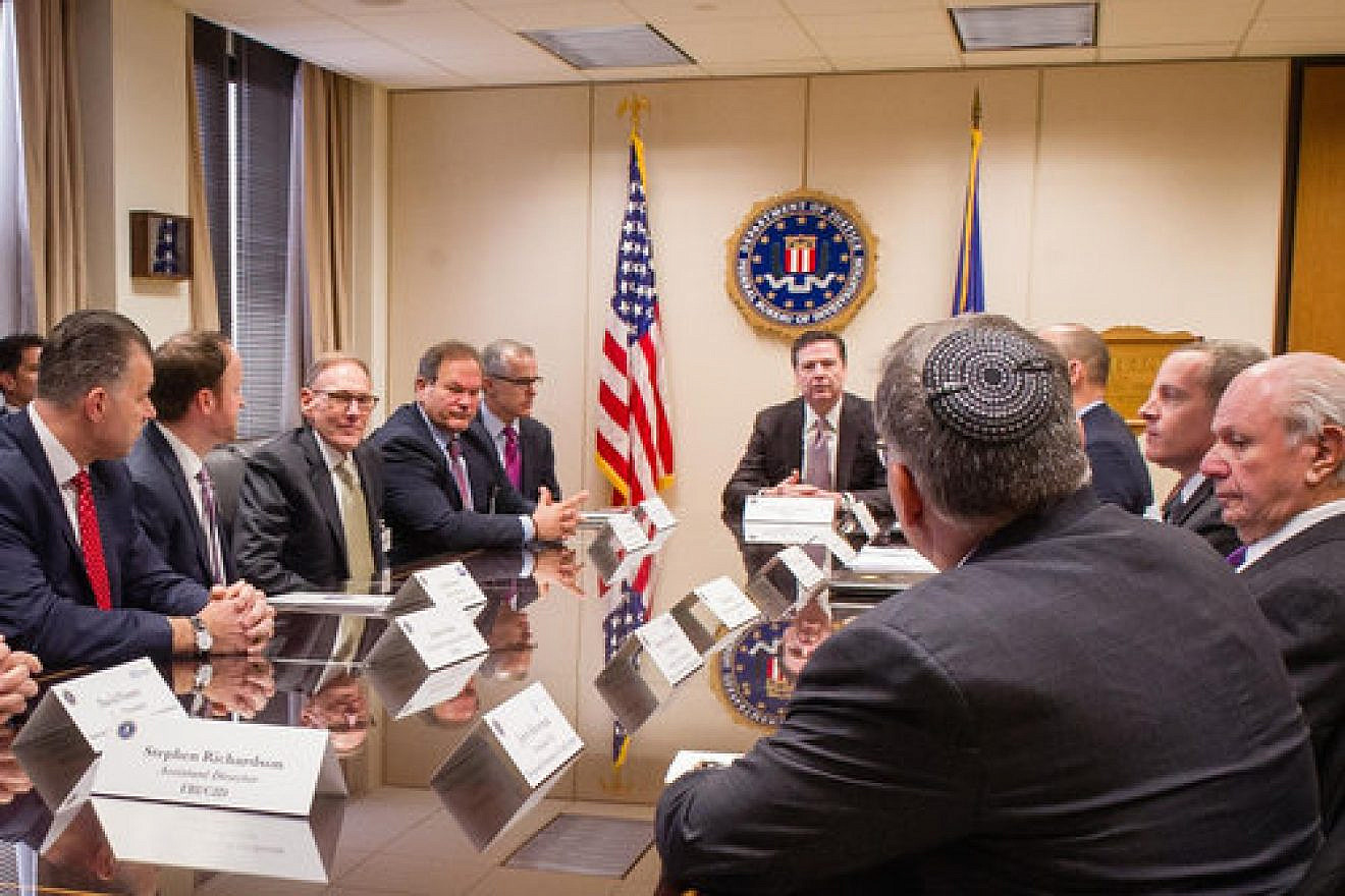Jewish leaders meet March 3 with FBI Director James Comey and other federal officials to discuss this year’s wave of threats and attacks against Jewish institutions in the U.S. Credit: Conference of Presidents of Major American Jewish Organizations.