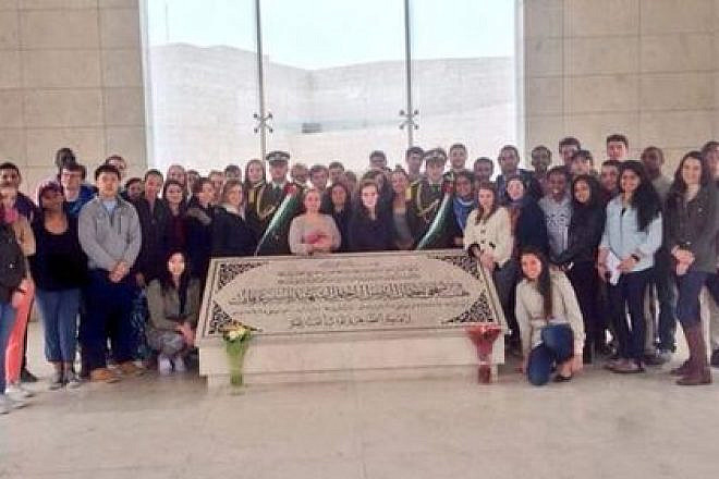 Click photo to download. Caption: Israel Trek trip participants from Harvard University visit Yasser Arafat's grave. The trip is sponsored by Harvard Hillel and Combined Jewish Philanthropies of Boston. Credit: Twitter.