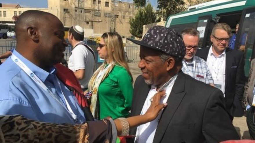 Kenneth Meshoe (right) of the African Christian Democratic Party, on a visit to Hebron this week. Credit: Sam Sokol.