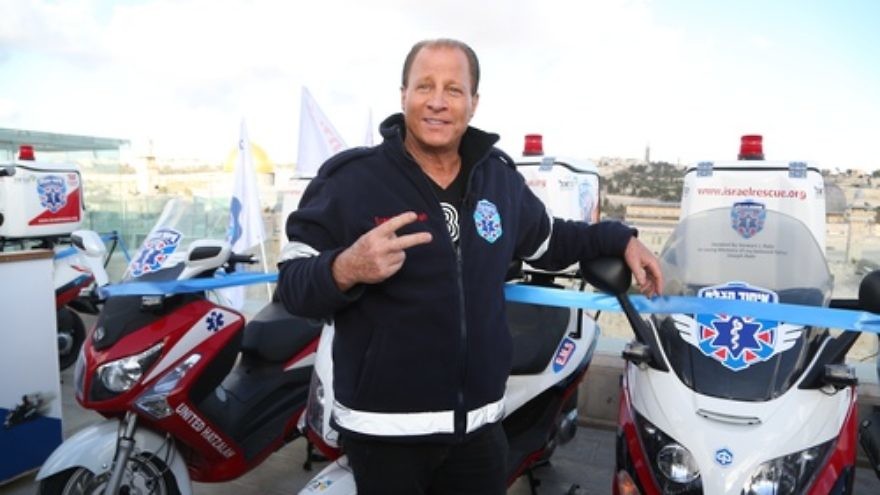 Click photo to download. Caption: Billionaire and philanthropist Stewart Rahr pictured with ambucycles at a Jan. 28 event in Jerusalem that marked his donation of 50 ambucycles, worth a total of $1.3 million, to United Hatzalah. Credit: United Hatzalah.