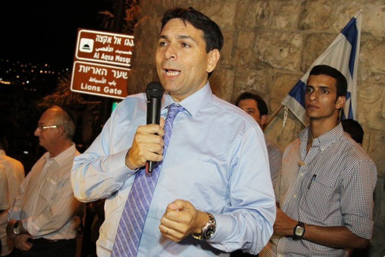 Israeli Deputy Defense Minister Danny Danon, who has been criticized by American Jewish groups for his opinion on the two-state solution, seen on July 15 speaking outside the Lion's Gate during a march attended by 3,500 Jews on the eve of Tisha B'Av, around the city walls of Jerusalem's Old City. Credit: Gershon Elinson/FLASH90.