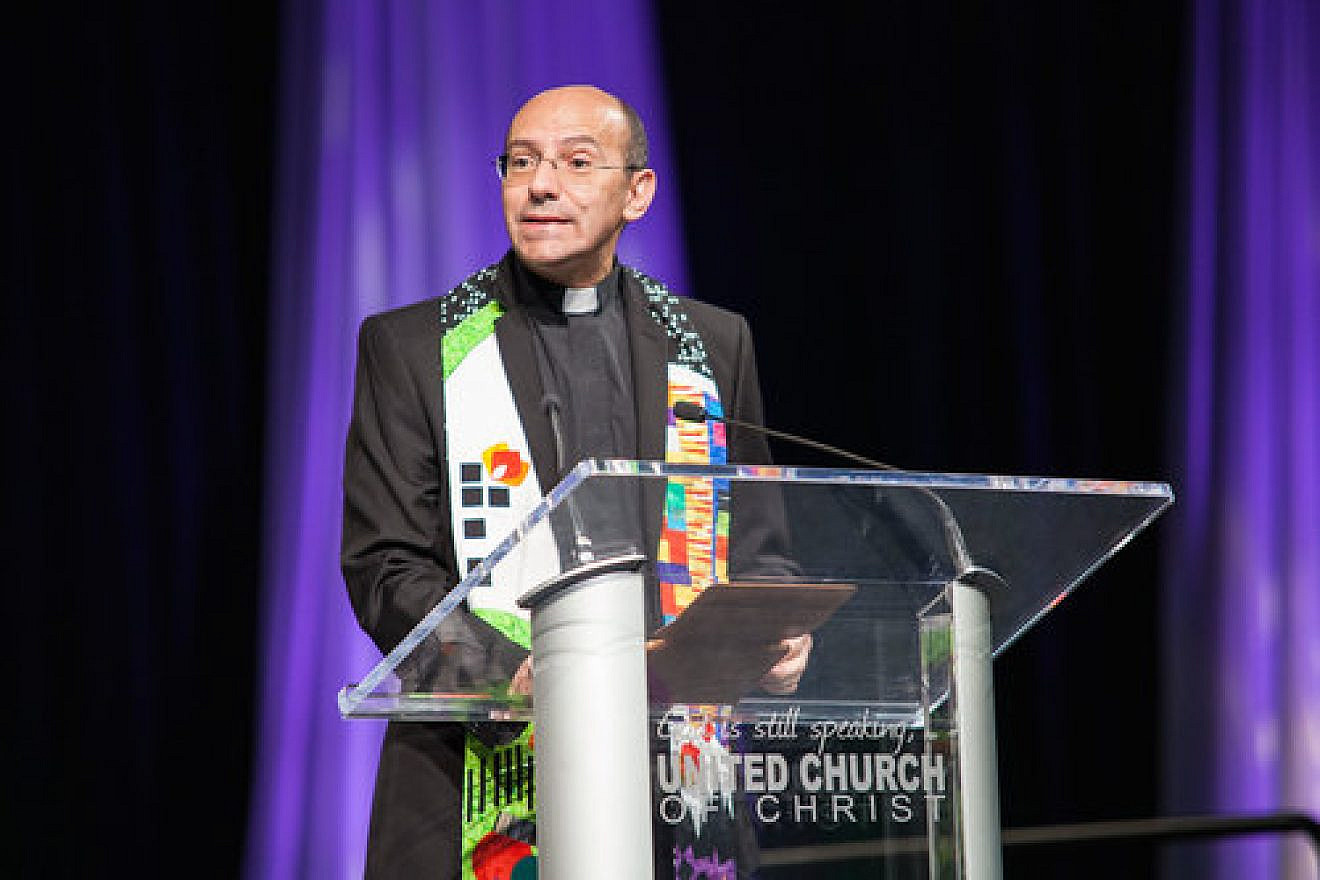 At the United Church of Christ (UCC) General Synod in Cleveland in 2017, Rev. Mitri Raheb, a Palestinian Christian and pastor of the evangelical Lutheran Church in Jordan and the Holy Land, called the UCC's resolution to divest from Israel "a strong signal that [Palestinians] are not alone, and that there are churches who still dare to speak truth to power and stand with the oppressed.” Credit: United Church of Christ/Flickr.