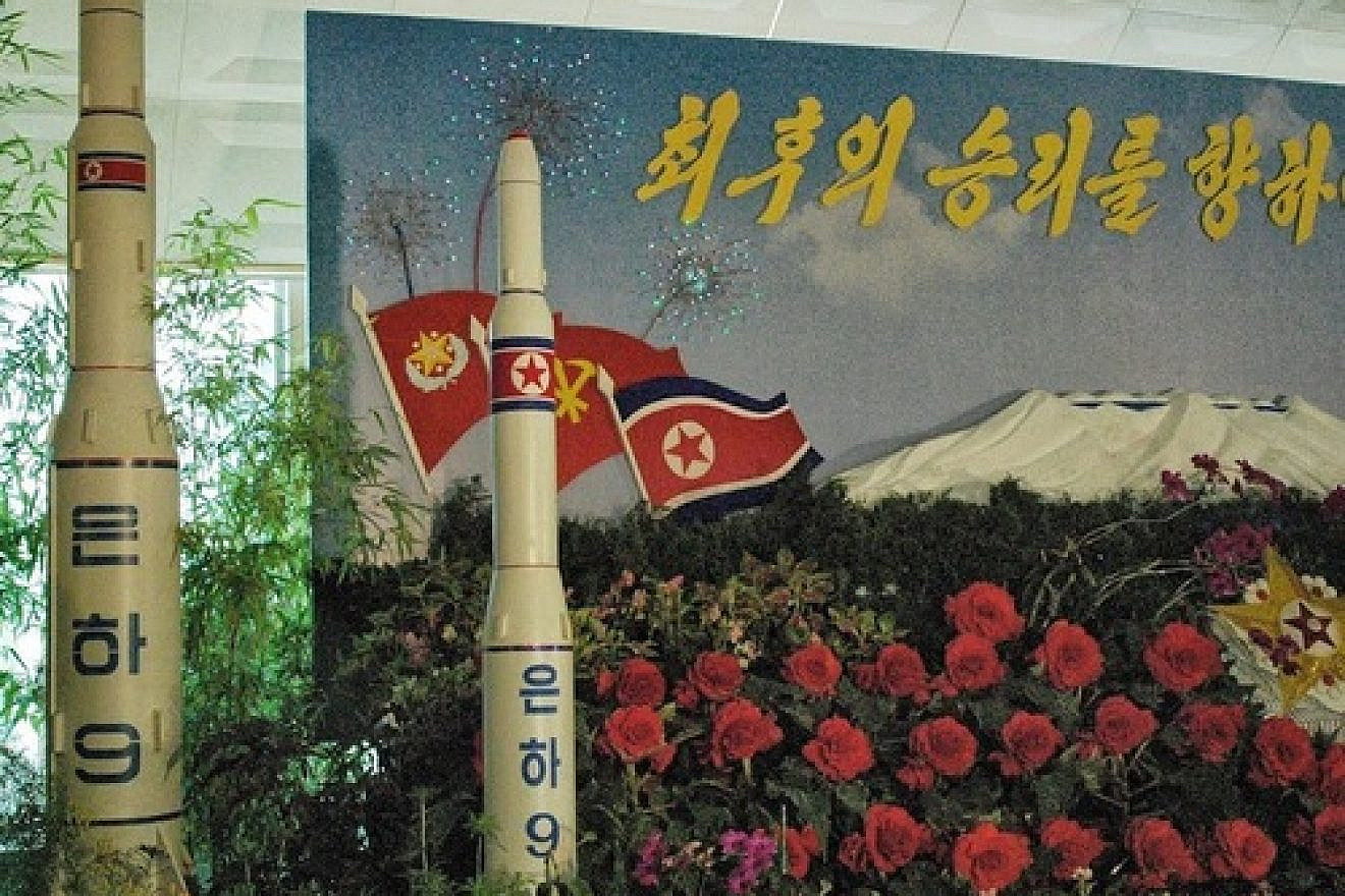 A model of a North Korean Unha-9 rocket on display in Pyongyang, North Korea, in August 2013. Credit: Steve Herman via Wikimedia Commons.