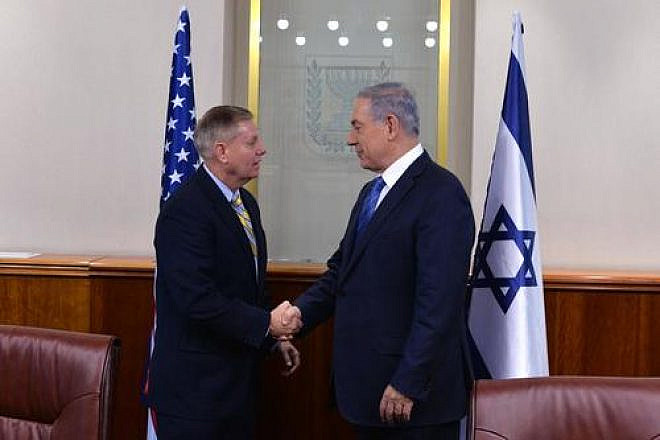 Click photo to download. Caption: U.S. Sen. Lindsey Graham (R-S.C., pictured at left) during his recent meeting with Israeli Prime Minister Benjamin Netanyahu in Jerusalem. Credit: Lindsey Graham via Twitter.
