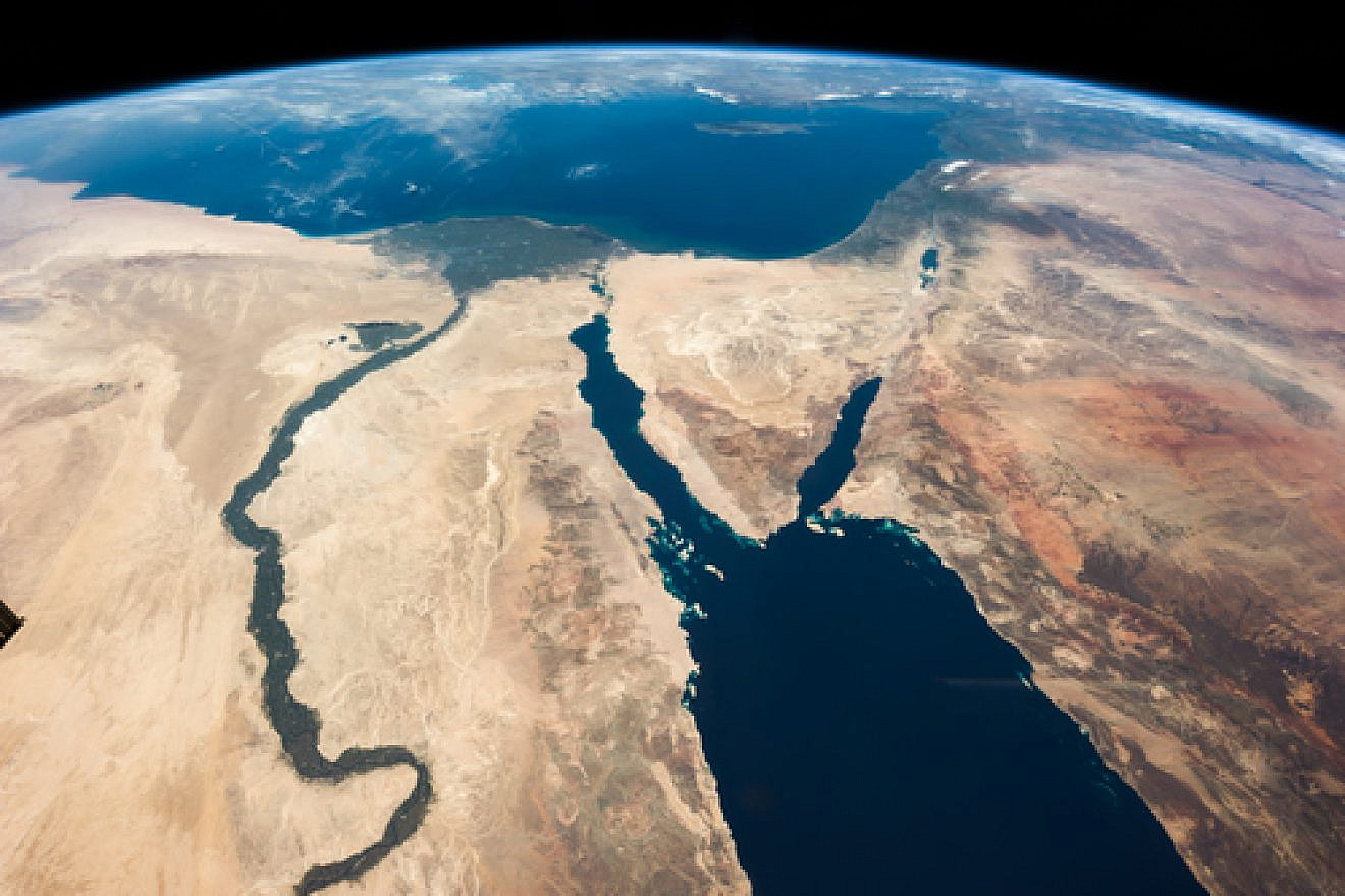 A satellite image of the Middle East that was captioned by NASA astronaut Chris Hadfield: “The Nile and the Sinai, to Israel and beyond. One sweeping glance of human history.” Credit: Julian Herzog/NASA via Wikimedia Commons.
