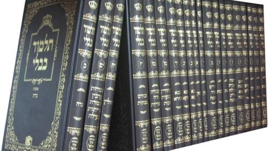 A full set of the Babylonian Talmud. Photo: Reuvenk via Wikimedia Commons.