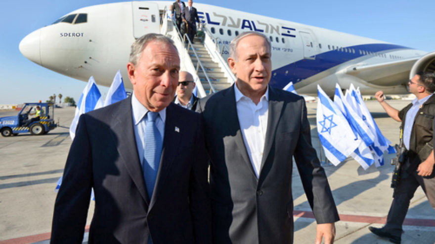 Former New York City Mayor Michael Bloomberg went against a U.S. Federal Aviation Administration ban on flights to the Jewish state, arriving in Israel in July 2014. Photo by Haim Zach/GPO/Flash90.