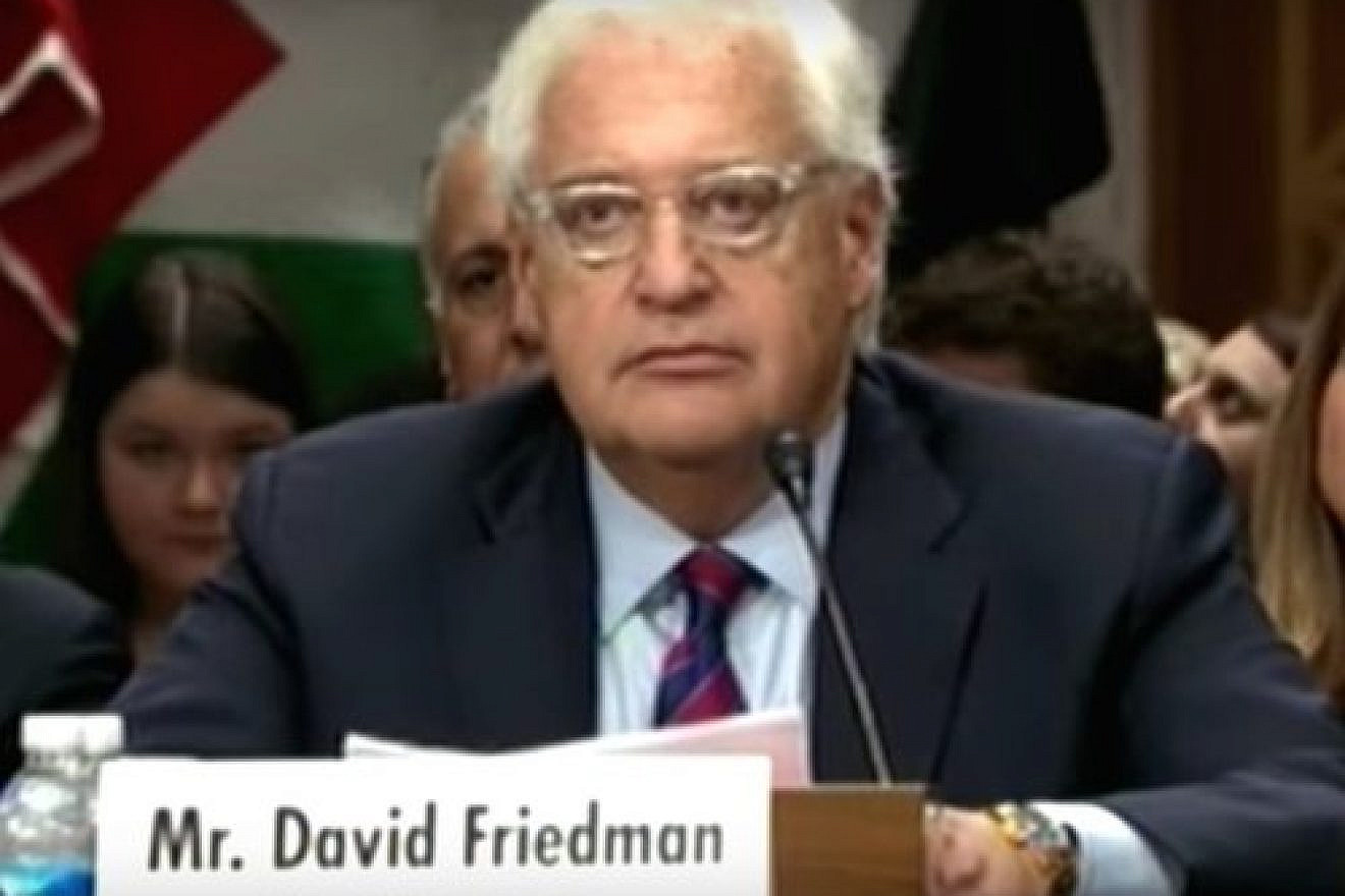 David Friedman, U.S. President Donald Trump’s newly confirmed ambassador to Israel, during his Senate confirmation hearing. (YouTube)
