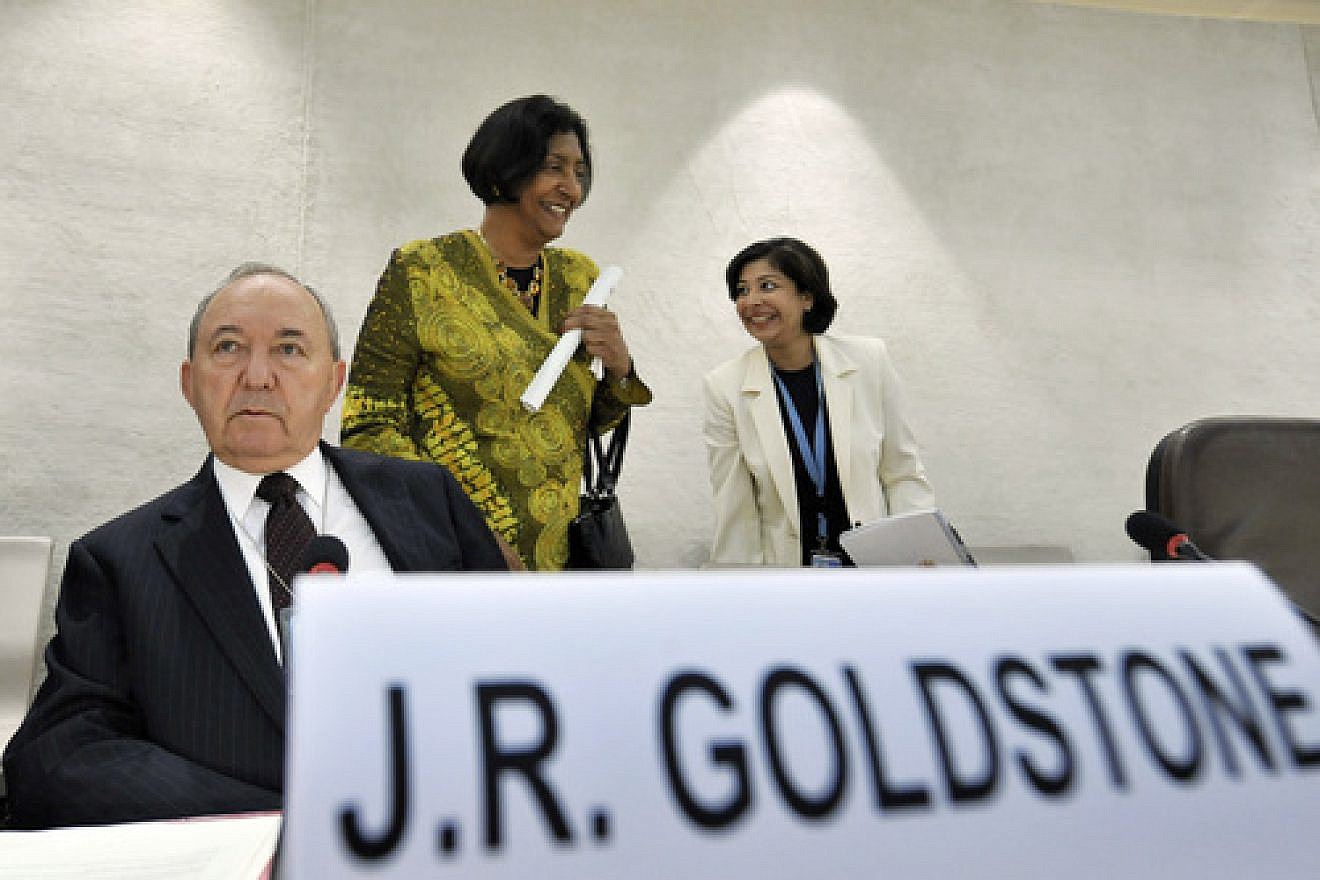 Before the controversy surrounding William Schabas, the now-resigned U.N. investigator of a Gaza conflict, there was the controversial Gaza report by Richard Goldstone, pictured at left during a meeting of the U.N. Human Rights Council in September 2009. Credit: U.N. Photo/Jean-Marc Ferré.