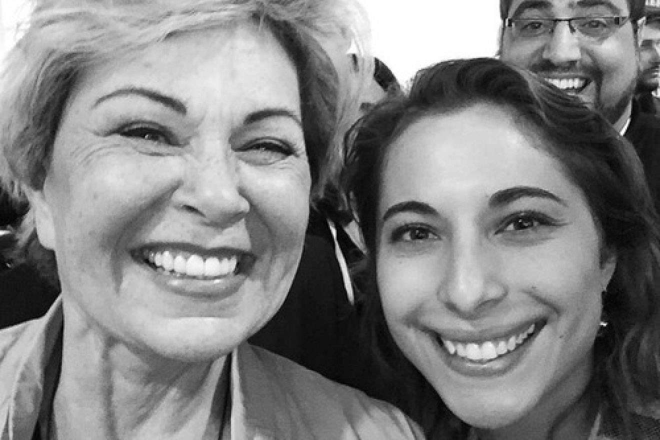 Click photo to download. Caption: Roseanne Barr (left) with "Aliyah Annotated" columnist Eliana Rudee at the "Stop the Boycott" conference in Jerusalem. Credit: Courtesy Eliana Rudee.