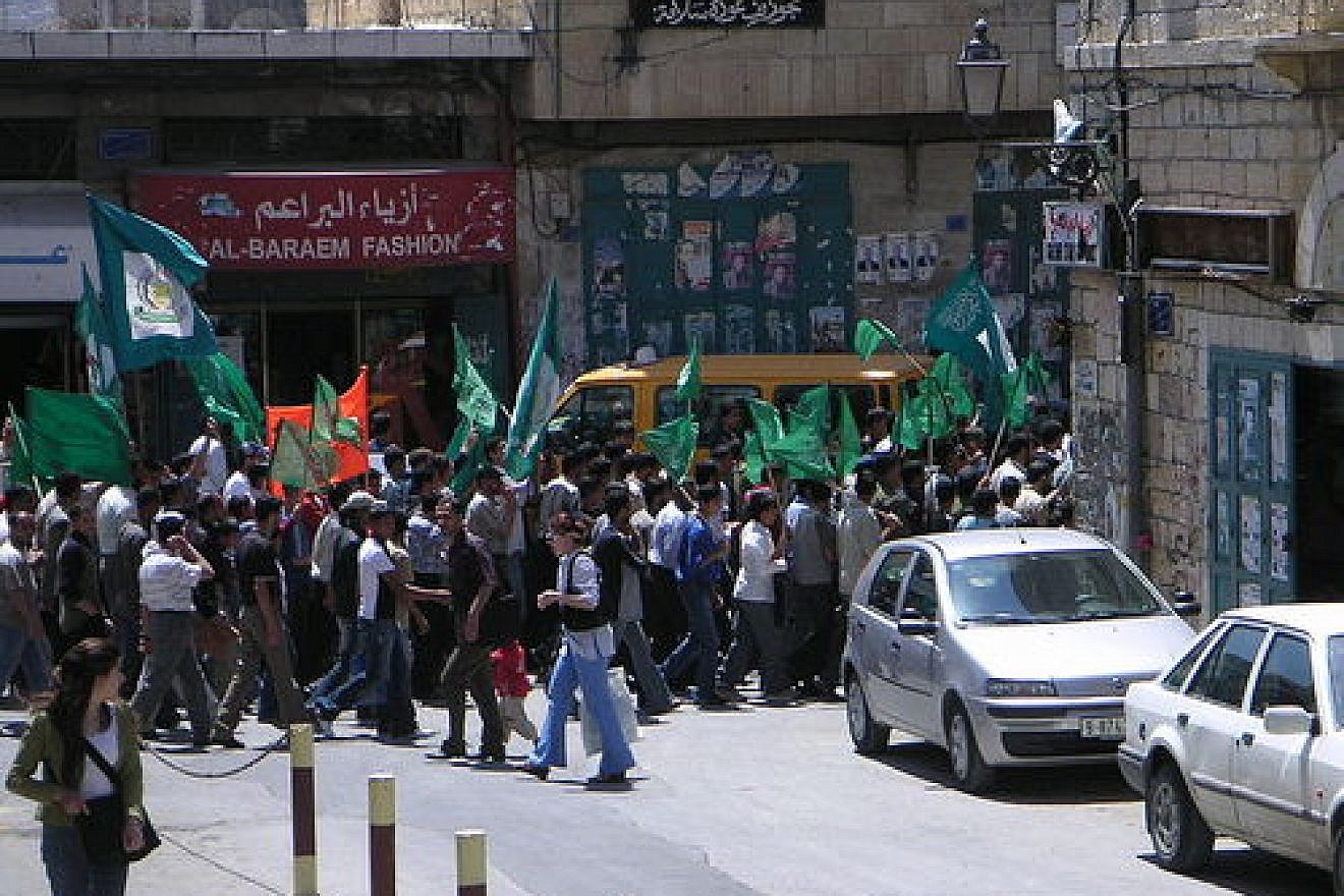 A rally in Bethlehem in support of the Palestinian terrorist group Hamas. Credit: Soman via Wikimedia Commons.