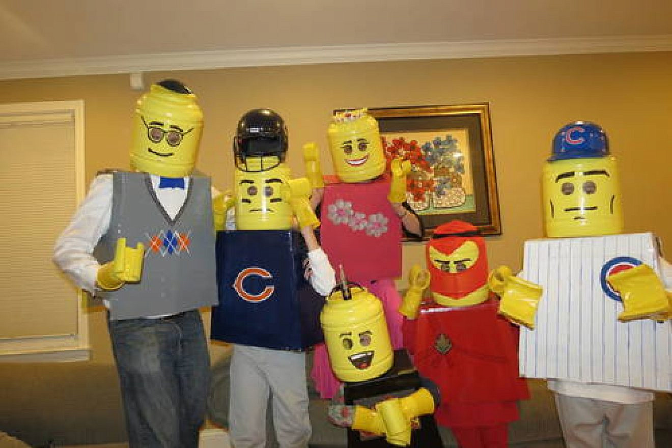 One year for Purim, Neeli Engelhart and family of Modi'in, Israel, dressed up as a Lego family. Credit: Courtesy Engelhart family.