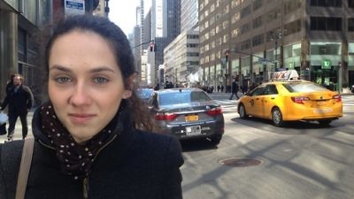 Click photo to download. Caption: Masha Shumatskaya, a Jewish activist who fled the Ukrainian city of Donetsk last summer, is pictured in New York City, where she recently participated in a briefing hosted by the American Jewish Joint Distribution Committee (JDC). Credit: JDC.