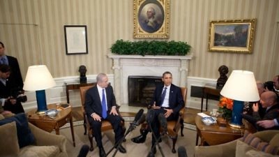 Click photo to download. Caption: President Barack Obama and Prime Minister Benjamin Netanyahu of Israel deliver statements to the press prior to their bilateral meeting in the Oval Office, March 5, 2012. Credit: Official White House Photo by Lawrence Jackson.