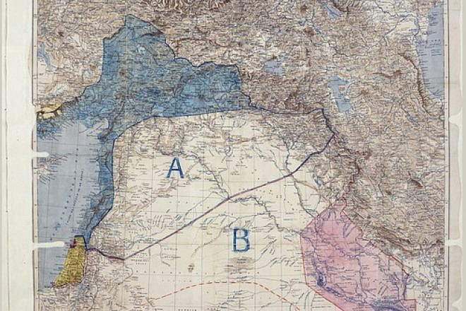 Click photo to download. Caption: The Sykes-Picot Agreement map, drawn up in 1916. Credit: Royal Geographical Society.