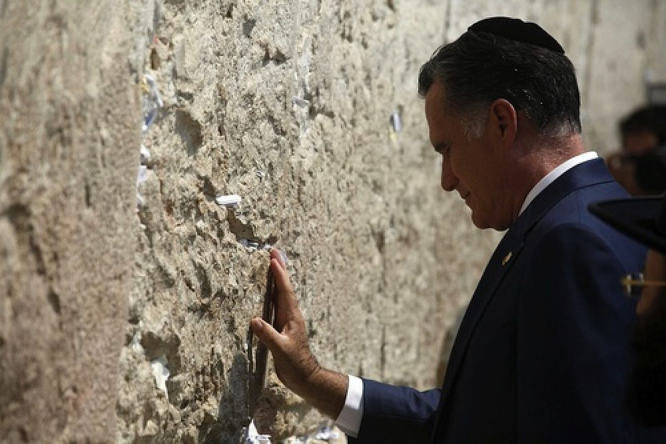 U.S. Sen. Mitt Romney (R-Utah) at the Western Wall during a trip to Israel. Photo by Flash90.