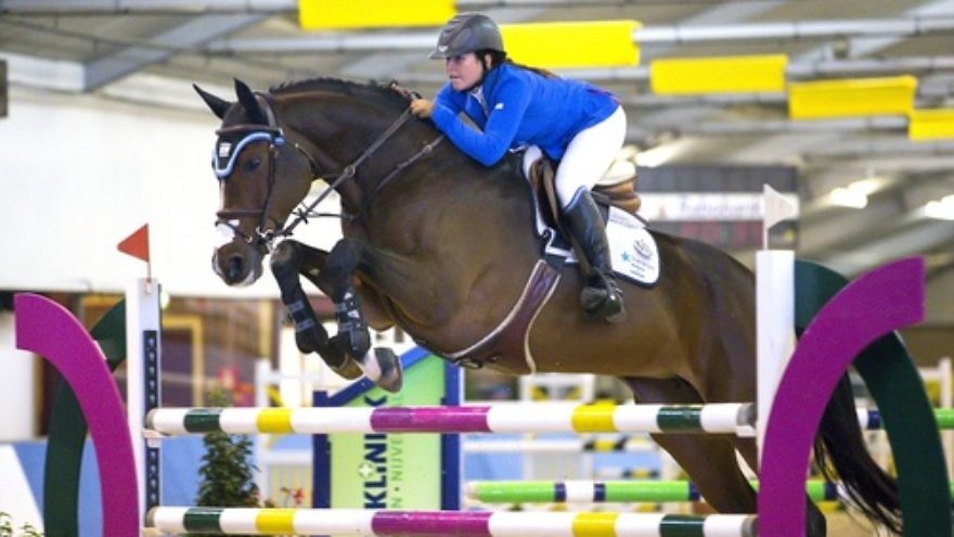 Click photo to download. Caption: Danielle Goldstein, a founding member of the Israeli Equestrian Team, in an equestrian competition. Credit: Provided photo.