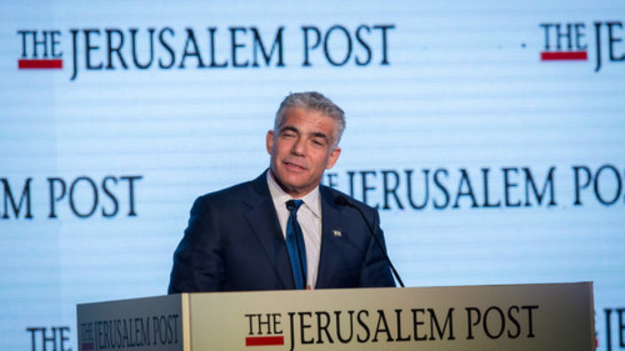Yair Lapid speaks at the Jerusalem Post Diplomatic Conference at the Waldorf Astoria hotel in Jerusalem Nov. 23. Credit: Miriam Alster/Flash90.