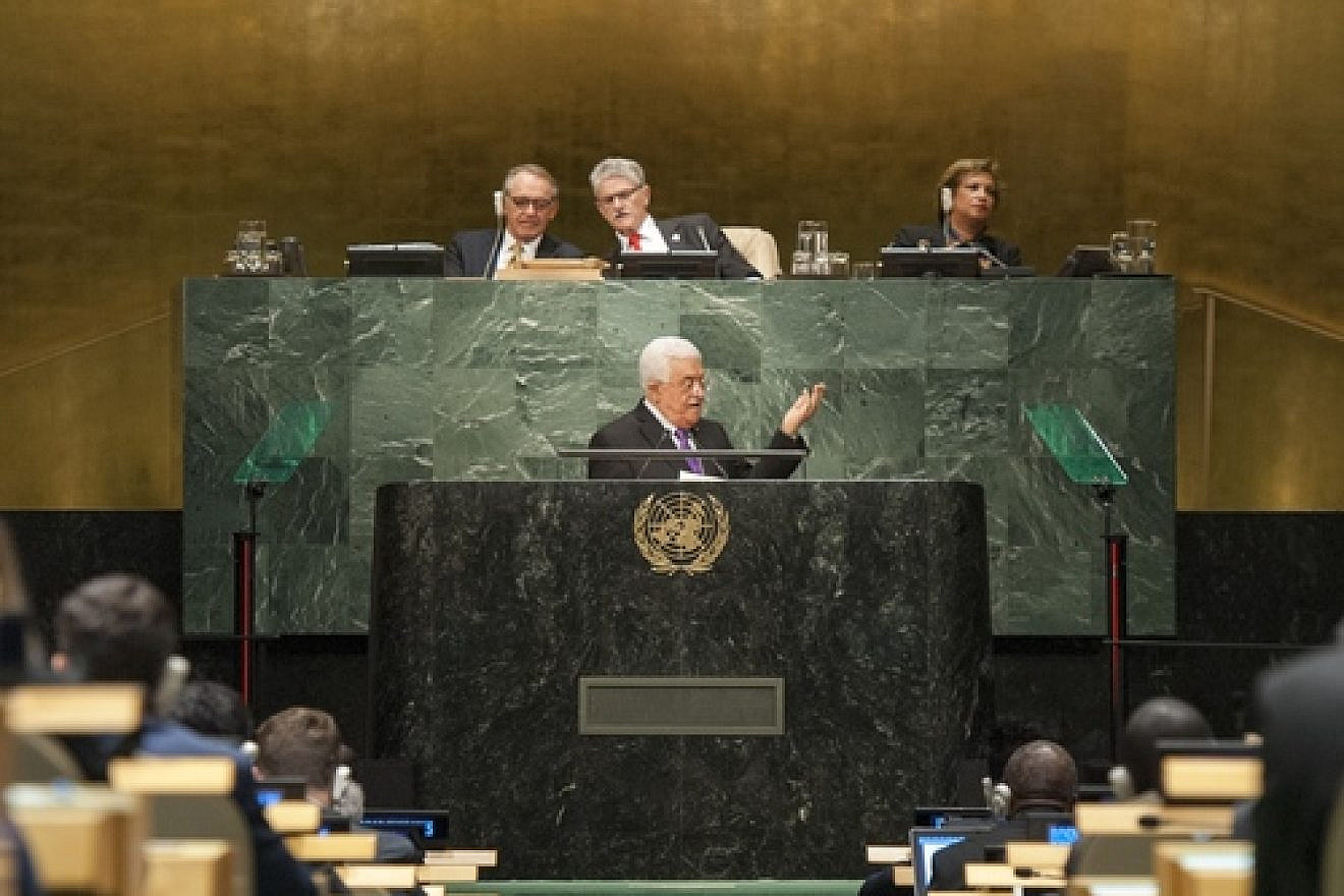 Palestinian Authority leader Mahmoud Abbas addresses the United Nations General Assembly. Credit: U.N. Photo/Cia Pak.