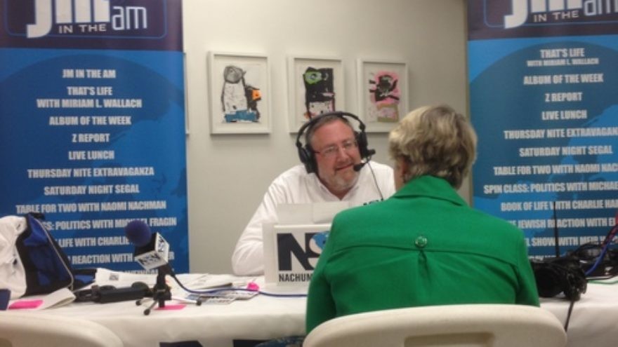 Click photo to download. Caption: On July 7, Nachum Segal, host of the "JM in the AM" radio show, interviews Houston Mayor Annise Parker at the Evelyn Rubenstein Jewish Community Center for the show's July 8 broadcast. Credit: Jacob Kamaras.