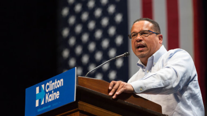 Rep. Keith Ellison speaks at a Hillary Clinton campaign event at the University of Minnesota in October 2016. Credit: Lorie Shaull via Wikimedia Commons.