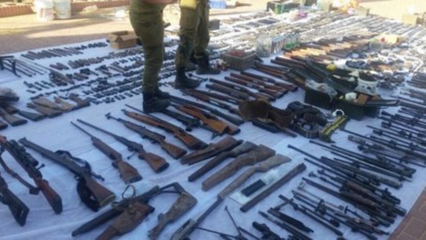 A large Palestinian weapons cache confiscated by Israel police. Credit: Israel Police.