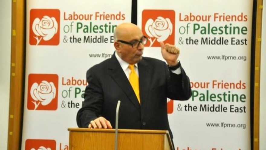 Manuel E. Hassassian, the Palestinian Authority’s chief envoy in London, speaks at an event hosted by a pro-Palestinian British lobby group. Credit: Labour Friends of Palestine & the Middle East via Facebook.