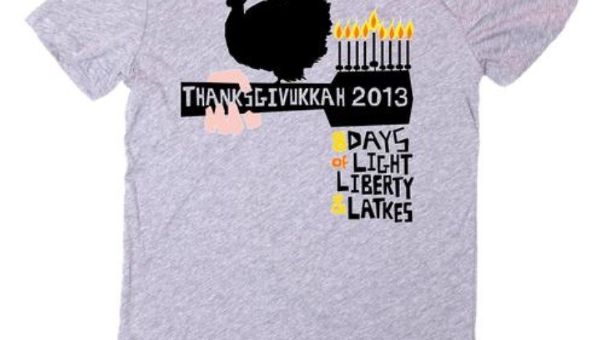 A "Thanksgivukkah" t-shirt offered by Judaica retailer ModernTribe.com. Credit: ModernTribe.com.