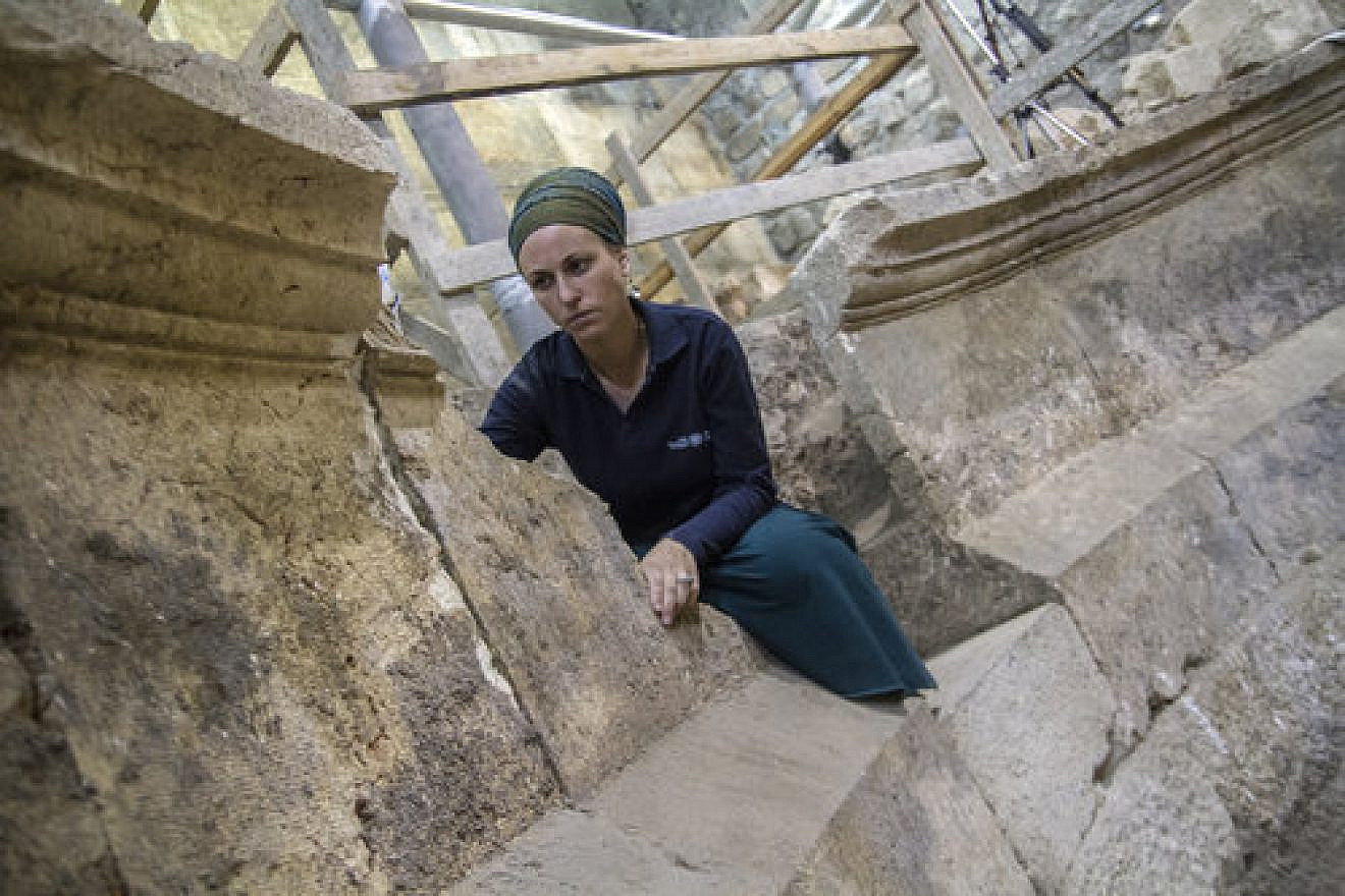 Israel Antiquities Authority archaeologist Tehillah Lieberman at the newly discovered ancient Roman theater in Jerusalem. Credit: Yaniv Berman/Israel Antiquities Authority.