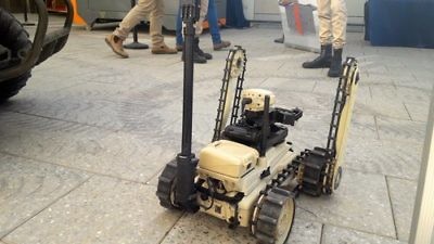 The Israeli company Roboteam's MTGR—the world’s lightest tactical ground robot—is pictured at the recent Future Tech conference in Herzliya. Credit: Yaakov Lappin.