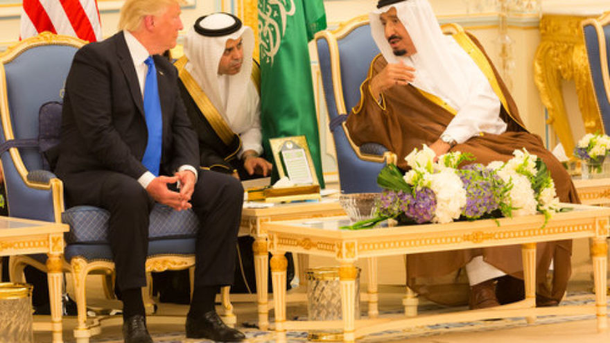 Saudi Arabia’s King Salman (right) meets with President Donald Trump on May 20, 2017, in Riyadh. Credit: Shealah Craighead via Wikimedia Commons.