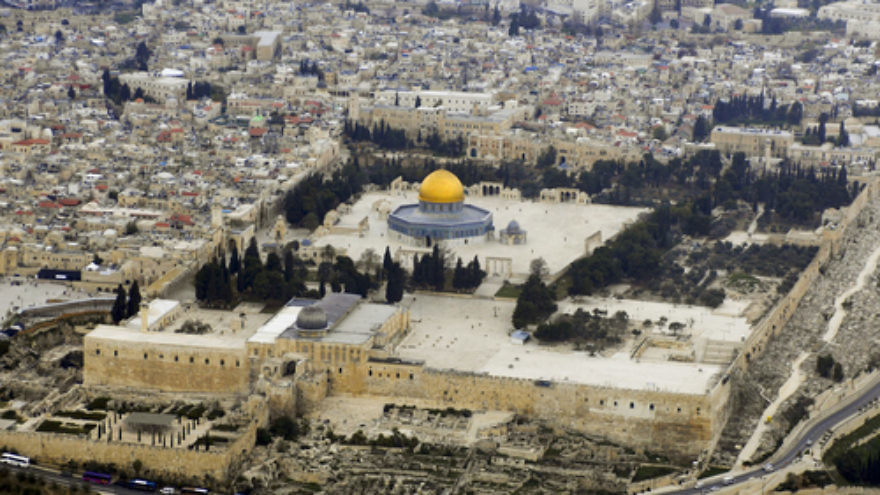Click photo to download. Caption: An aerial view of the Temple Mount in Jerusalem. Credit: Godot13 via Wikimedia Commons.