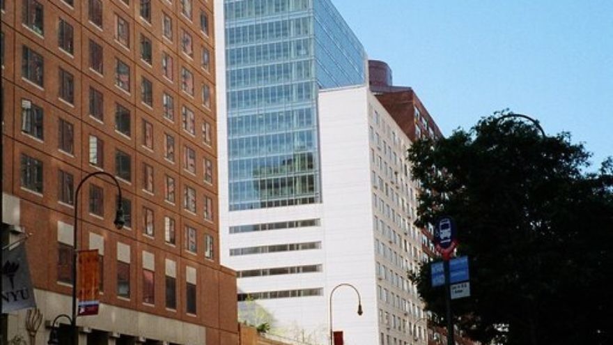 At left is Palladium Hall, a New York University dorm where many Jewish students live, and one of two NYU dorms that saw the posting of anti-Israel mock eviction notices in April. Credit: Eden, Janine and Jim via Wikimedia Commons.