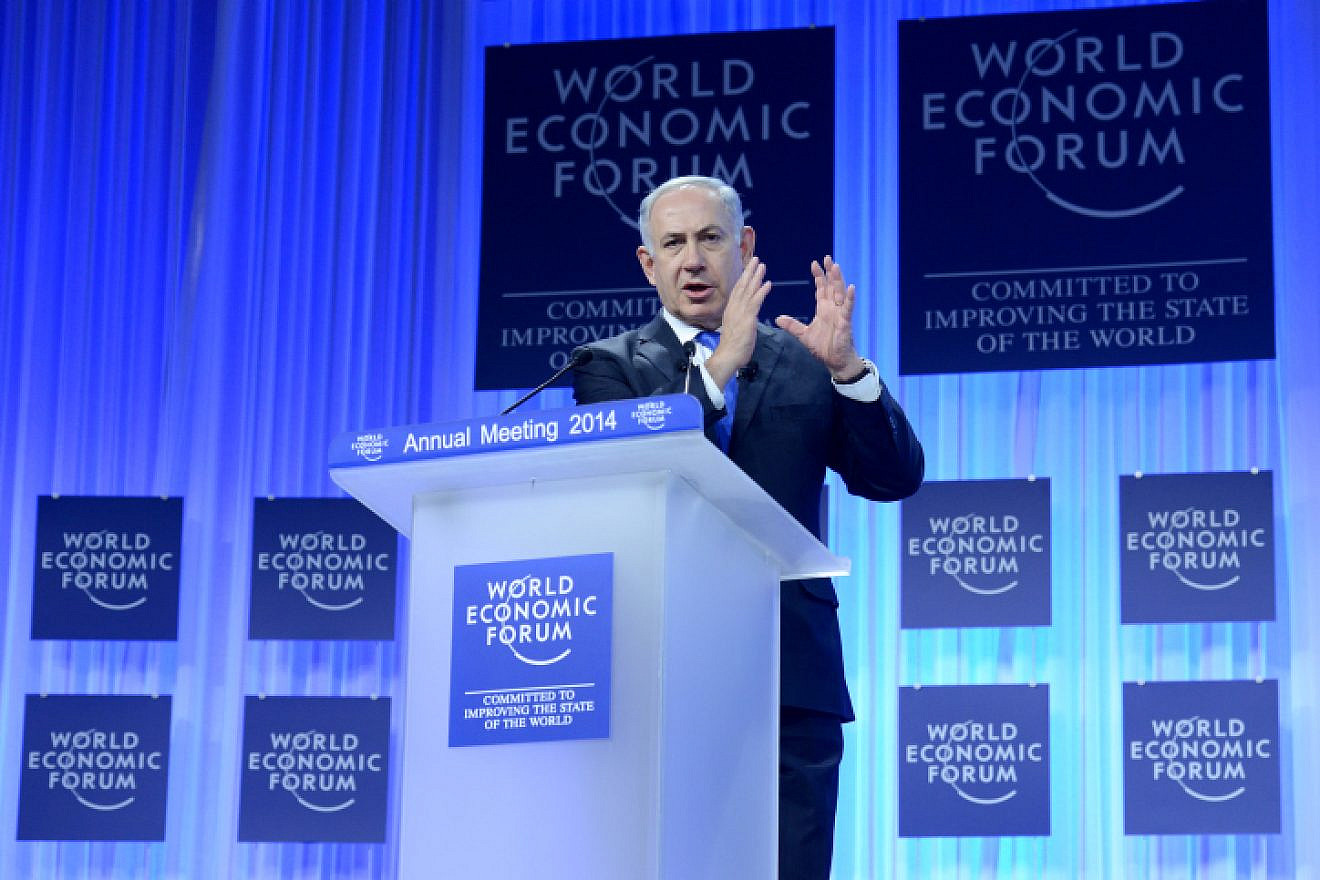 Israeli Prime Minister Benjamin Netanyahu speaks at the annual meeting of the World Economic Forum in Davos, Switzerland, on Jan. 23, 2014. Photo by Kobi Gideon/GPO/Flash 90.