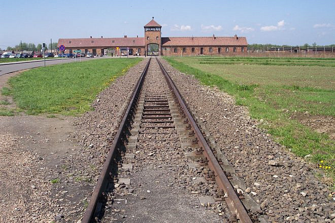 The rail leading to the former Auschwitz II (Birkenau) concentration camp in Poland. Source: Wikimedia Commons.