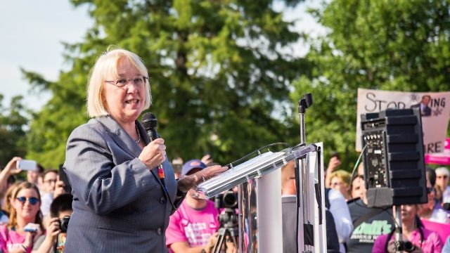 U.S. Sen. Patty Murray (D-Wash.) speaks at a rally outside the U.S. Capitol on June 28, 2017. A senior policy adviser for Murray allegedly said, “We don’t care about anti-Semitism in this office,” JNS reports. Credit: Mobilus In Mobili via Wikimedia Commons.