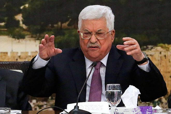 Palestinian Authority head Mahmoud Abbas at a meeting of the Palestinian Central Council in Ramallah, Jan. 14, 2018. Photo by Flash90.