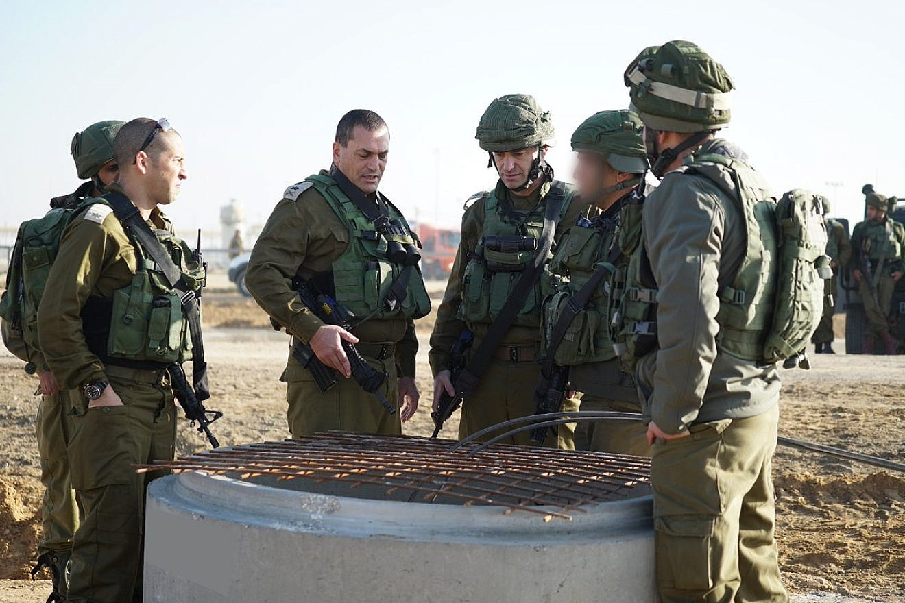 Israel Defense Force officers visit the site where a terror tunnel was exposed at Israel's Kerem Shalom border crossing with Gaza. Credit: IDF Spokesperson's Unit.