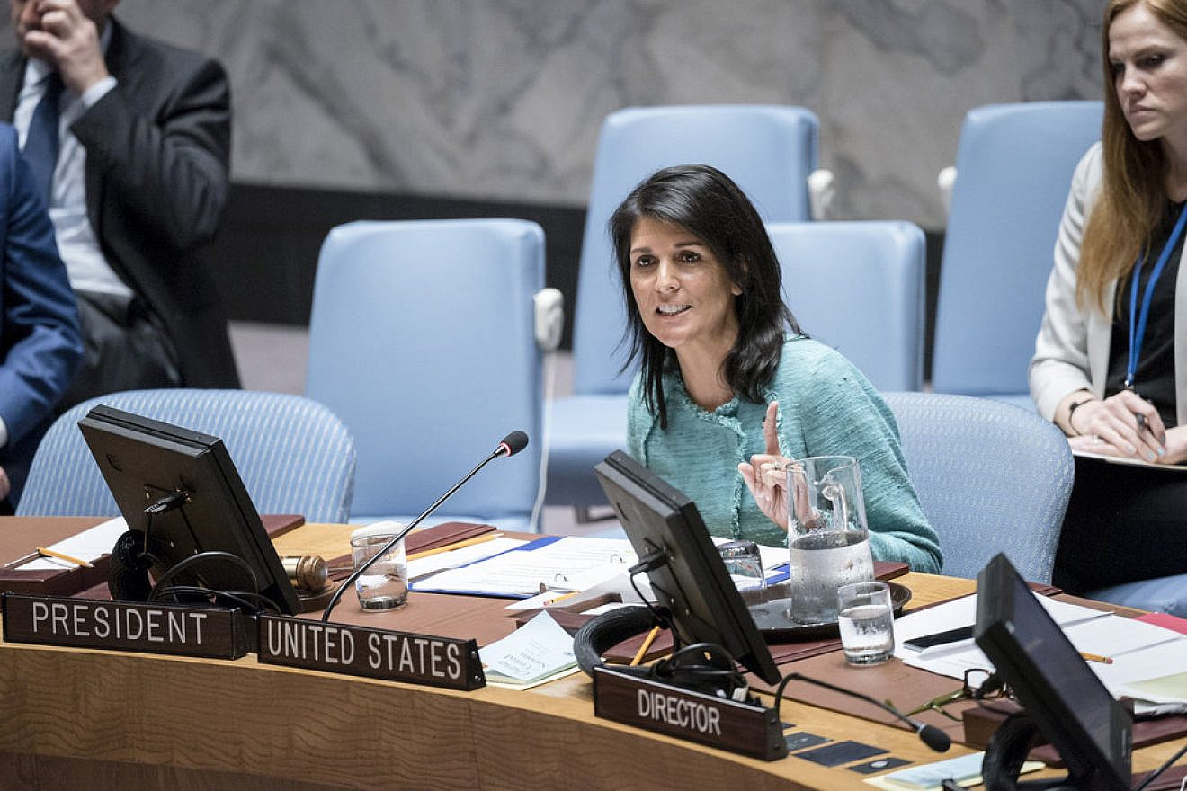 Then-U.S. Ambassador to the United Nations Nikki Haley addresses a Security Council meeting. Credit: U.N. Photo/Rick Bajornas.