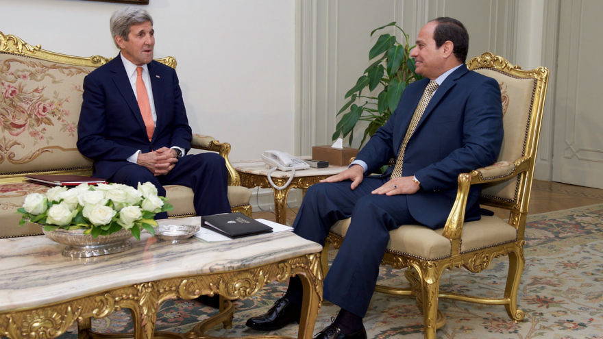 U.S. Secretary of State John Kerry with Egyptian President Abdel Fattah el-Sisi at the Presidential Palace in Cairo on April 20, 2016. Credit: U.S. State Department.