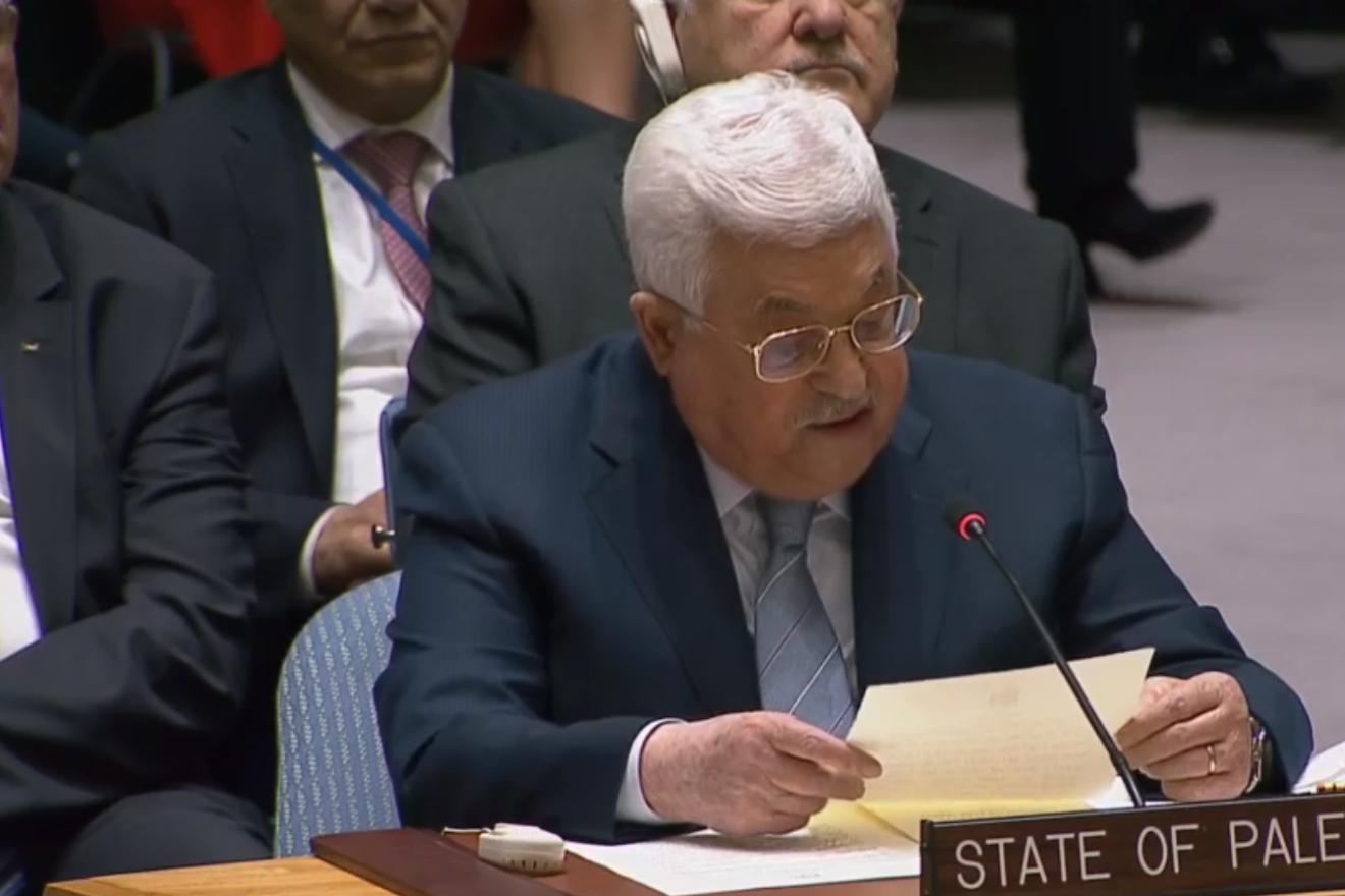 Palestinian Authority leader Mahmoud Abbas speaking to the U.N. Security Council. Credit: Screenshot.