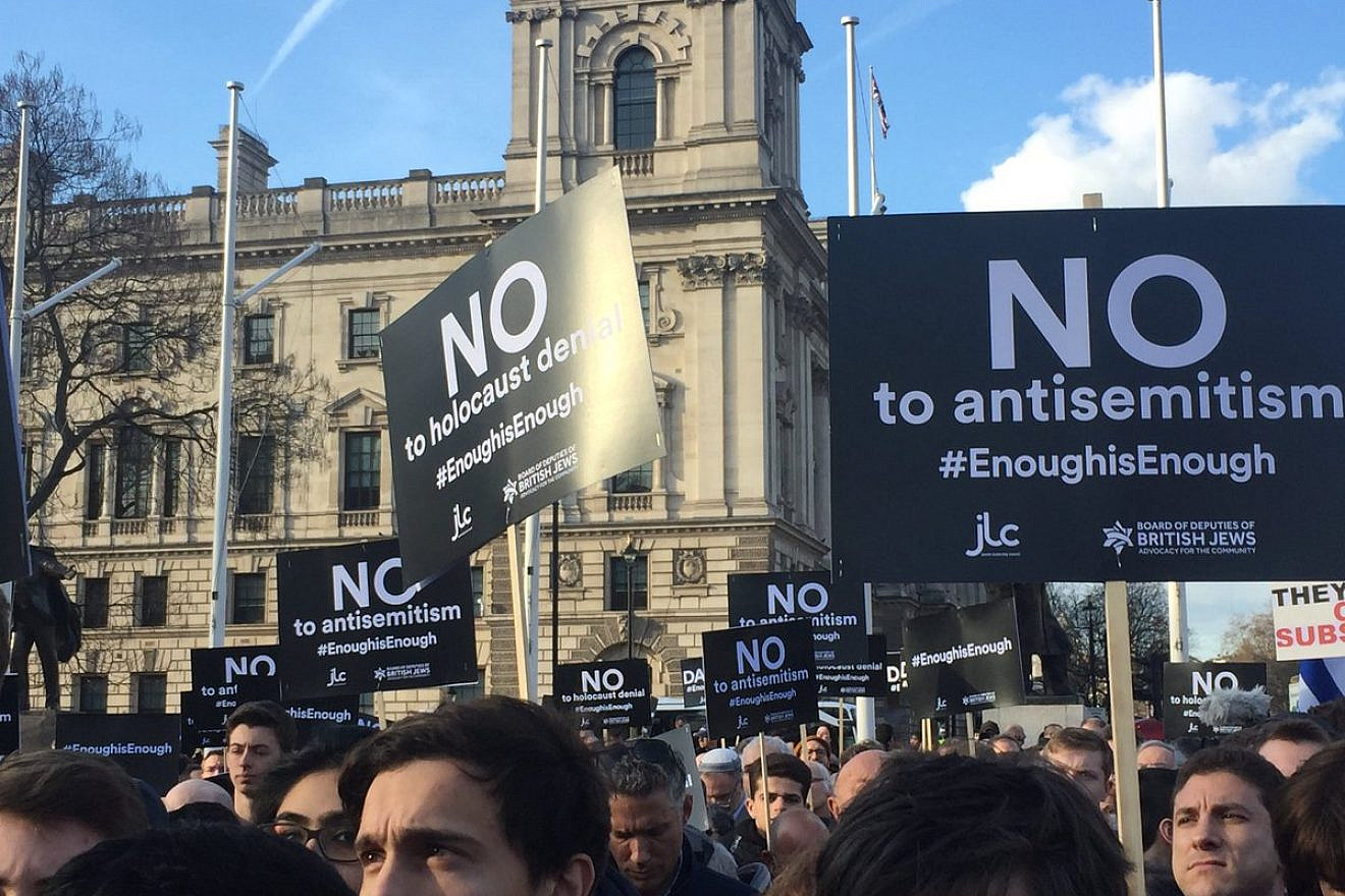 Thousands gather outside of Parliament in London to protest anti-Semitism in the British Labour Party, Sept. 3, 2018. Credit: Labour Against Anti-Semitism via Twitter.