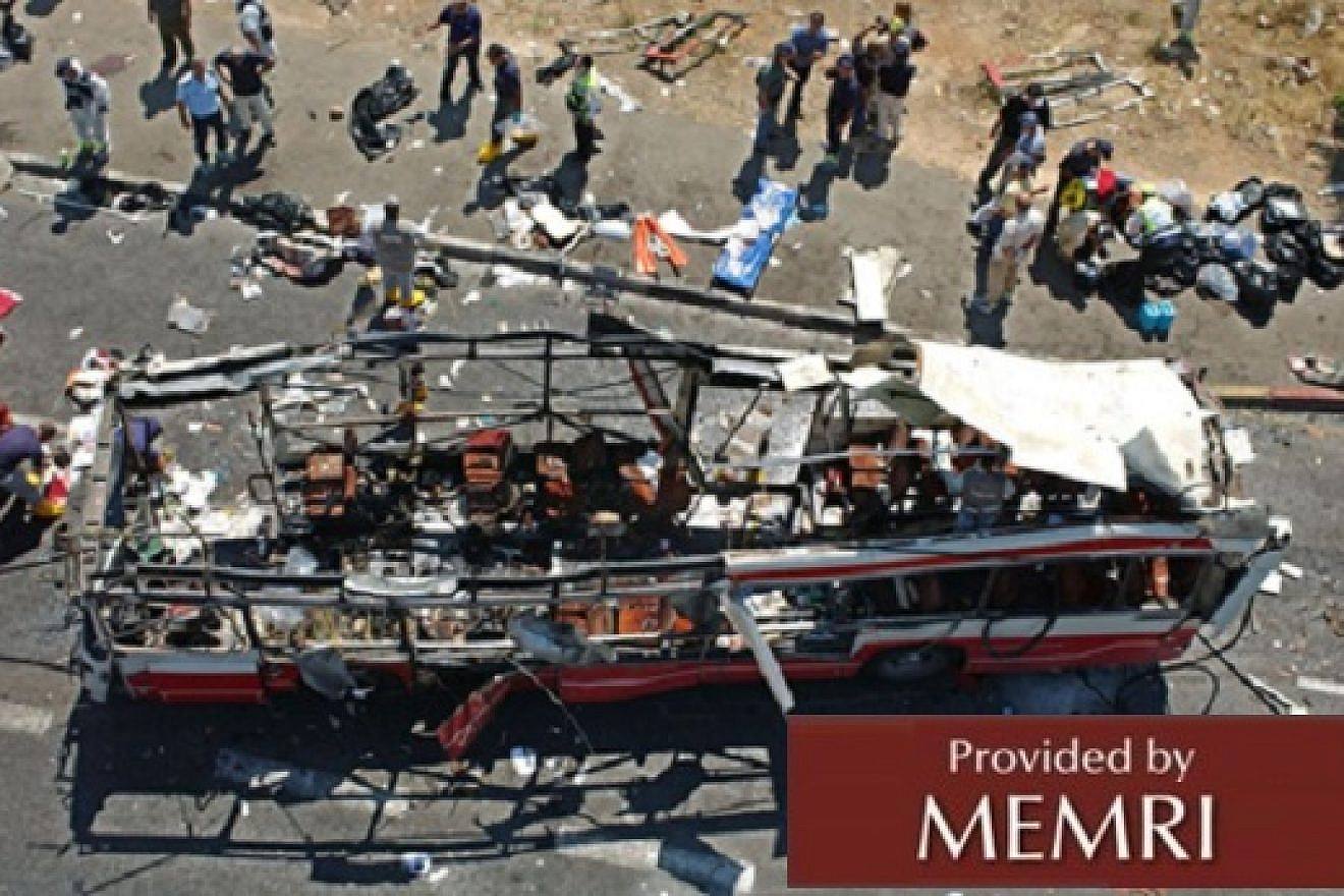 One of the buses in the aftermath of an attack on Feb. 25, 2018. Credit: MEMRI